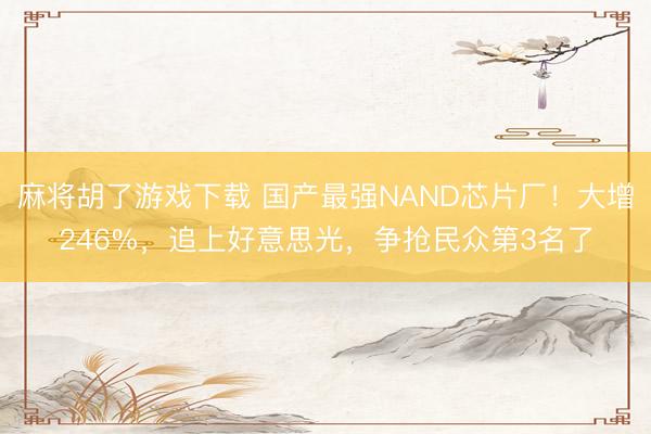 麻将胡了游戏下载 国产最强NAND芯片厂！大增246%，追上好意思光，争抢民众第3名了
